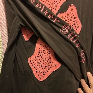 Cowgirl Tuff Brown and Pink Embellished Top